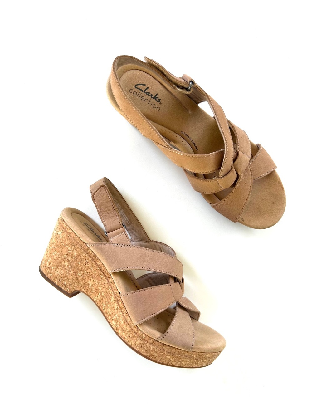 Clarks Strappy Tan Giselle Beach Cork Wedge Sandal